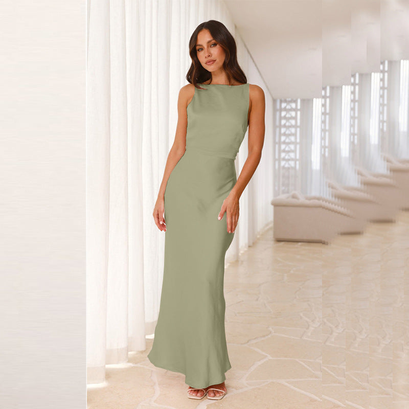 Dame Elegant Gulvkjole med smalt snit og blankt stof Stilla