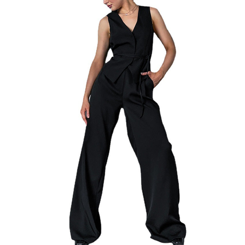 Damer Elegante Jumpsuit med dyb V-udskæring og bredt skårne ben Stilla