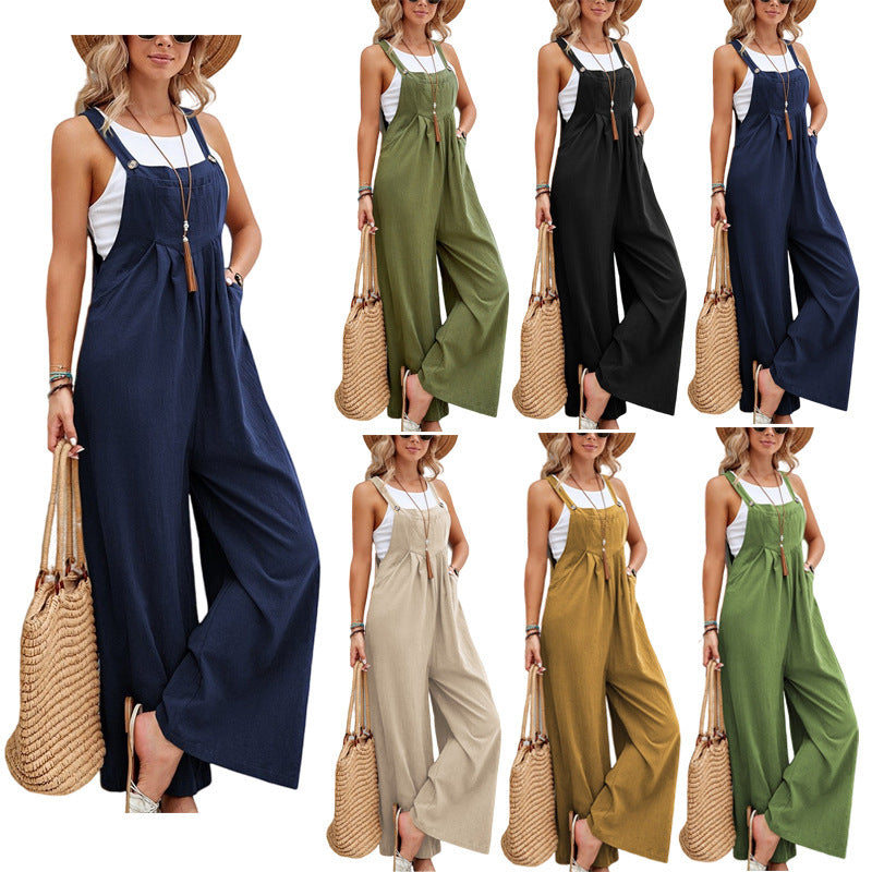 Dame jumpsuit med bred ben og knapdetaljer Stilla