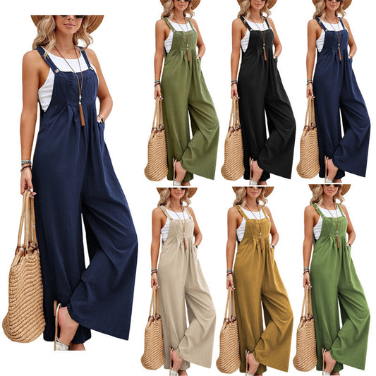 Dame jumpsuit med bred ben og knapdetaljer Stilla