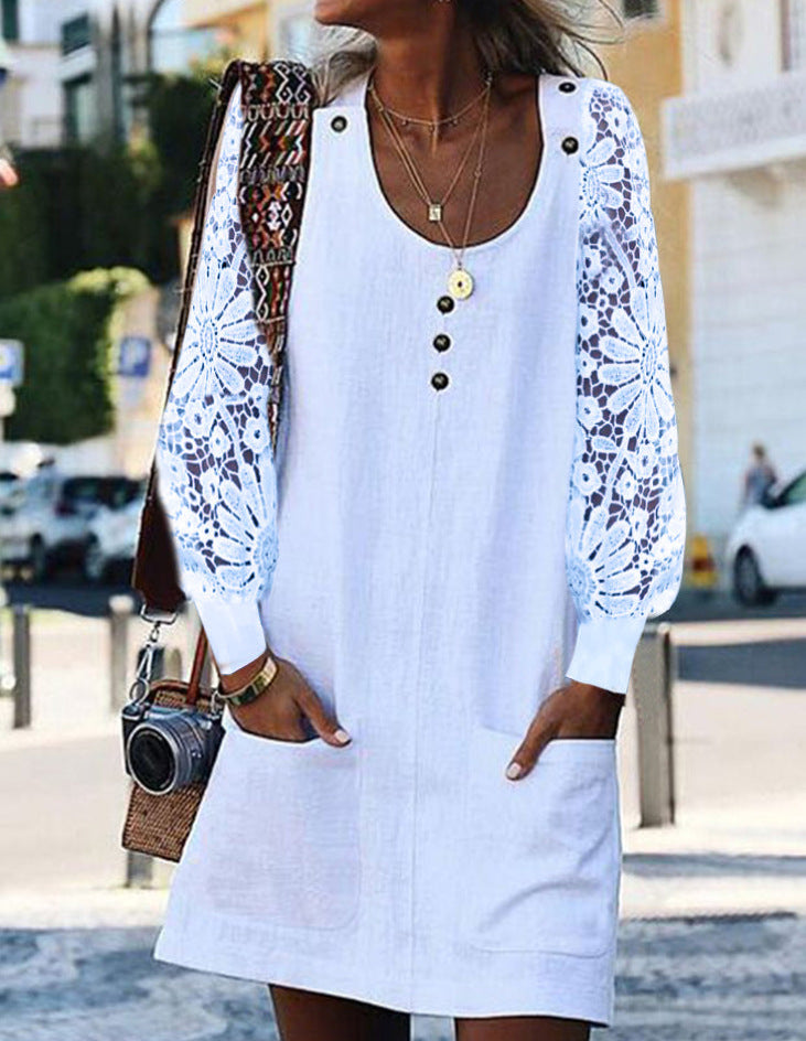 Dame afslappet kjole med spidsærmer Stilla