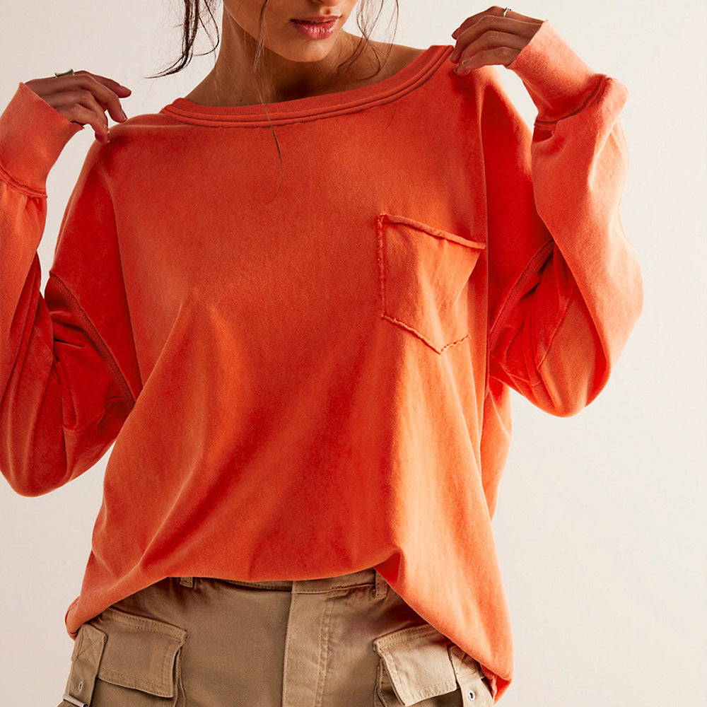 Dame afslappet langærmet skjorte med brystlomme og oversized snit Stilla