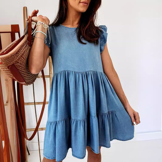 Dame afslappet flæsekjole med voluminøst skørt og åndbart stof Stilla