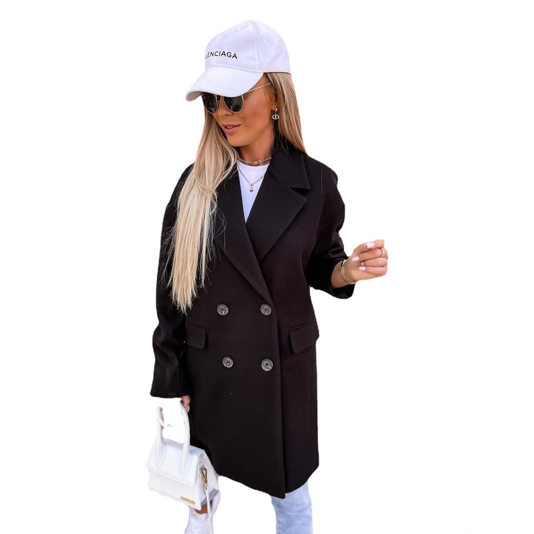 Dame elegant dobbeltknap frakke med smal pasform og praktiske lommer Stiila