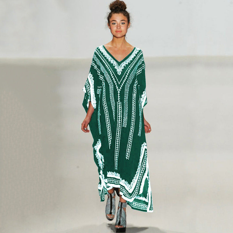 Dame elegant kaftan med kunstnerisk grafikdesign Stilla