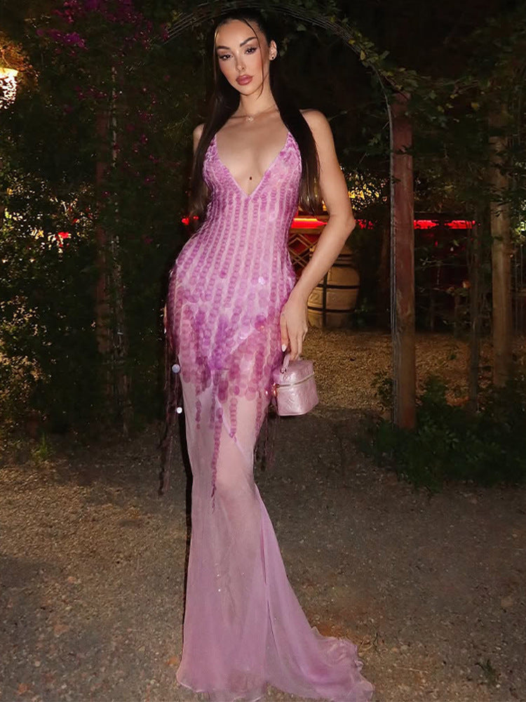 Dame Elegant Chiffon Mini Kjole med transparente accenter Stilla