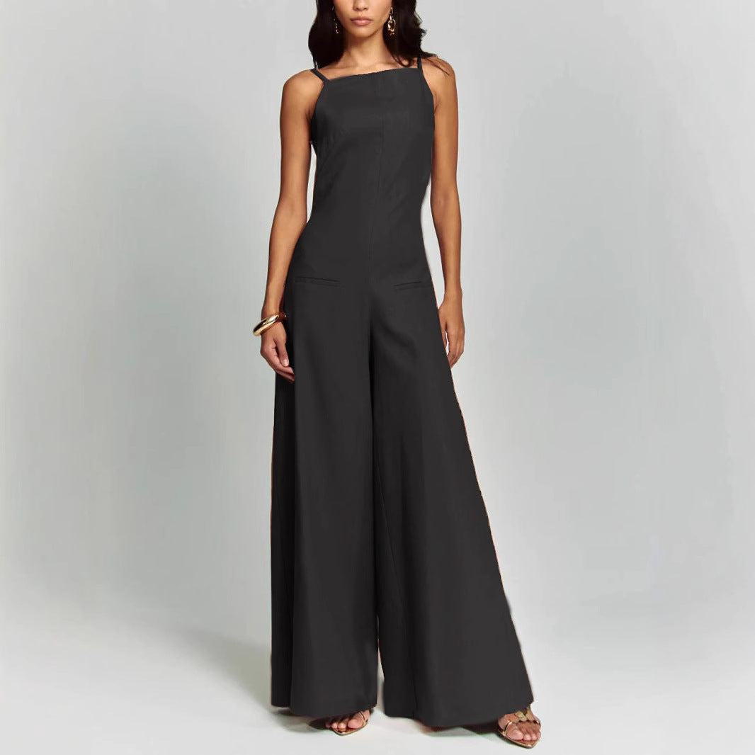 Dame jumpsuit med bredt skåret ben og stropløs top Stilla