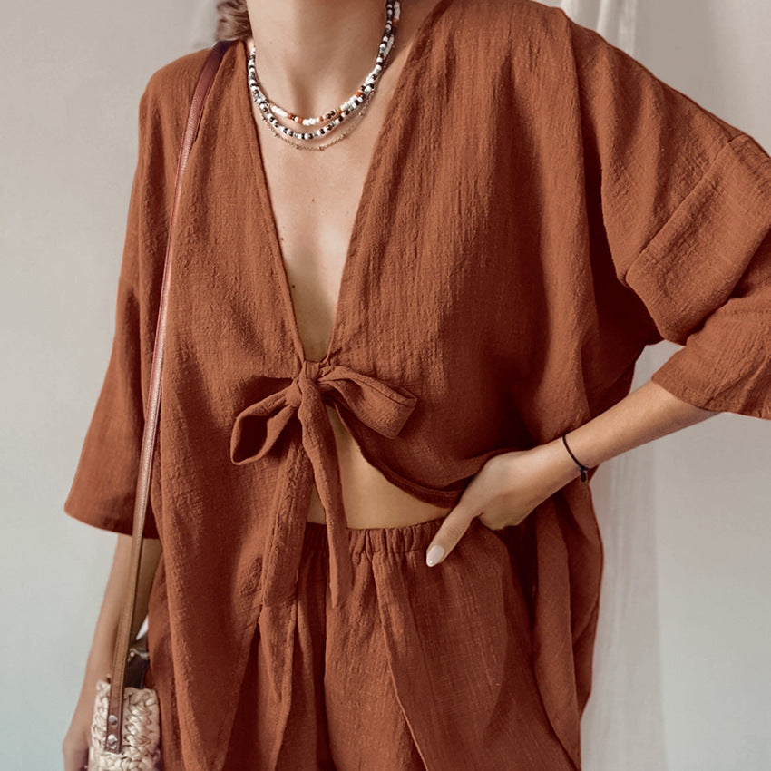 Dame afslappet lounge-sæt med knaplukning og elastisk taljegummi Stilla