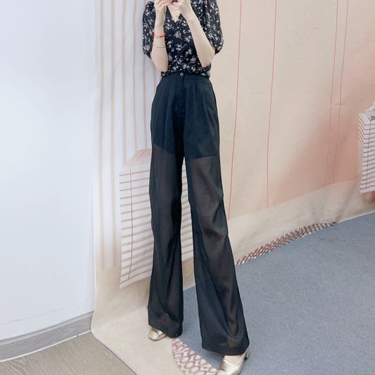 Dame elegant bredskåret bukser med gennemsigtige elementer Stilla