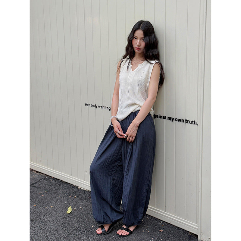 Dame afslappede højtaljede fritidsbukser med elastisk talje og lommer Stilla