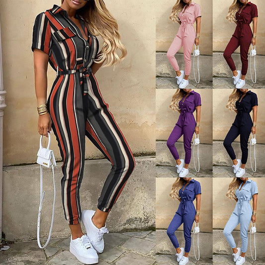 Dame Elegant Jumpsuit med justerbar taljebælte og lommer Stilla