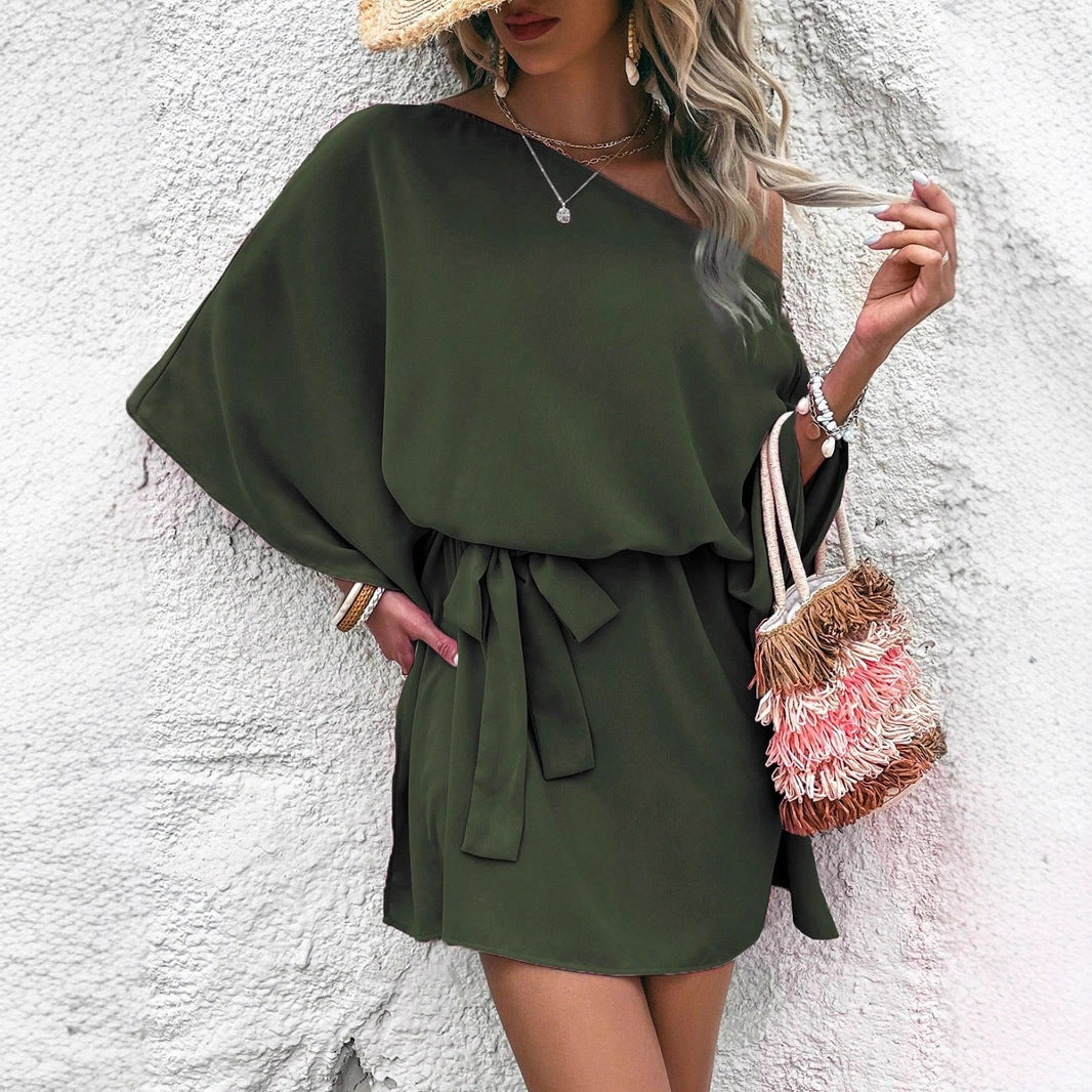 Dame afslappet omslagskjorte med asymmetrisk design og taljebælte Stilla