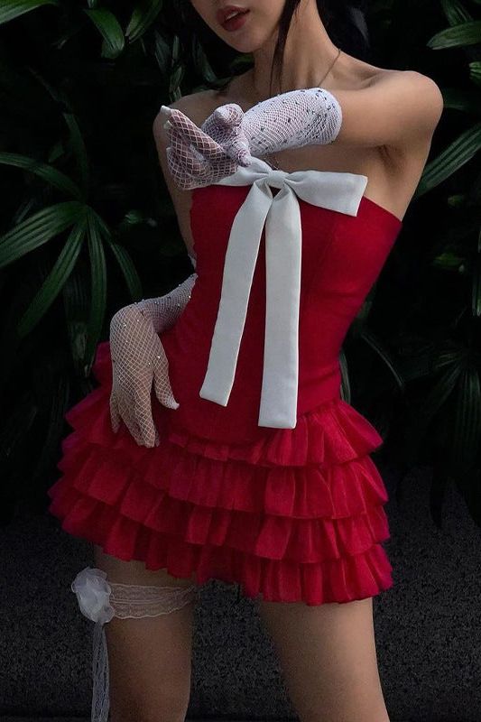 Stilla | Bow Vest Spliced Lotus Leaf Dress