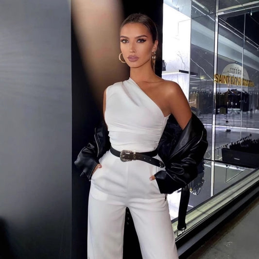 Dame Elegant heldragt med asymmetrisk overdel og bredde ben Stilla