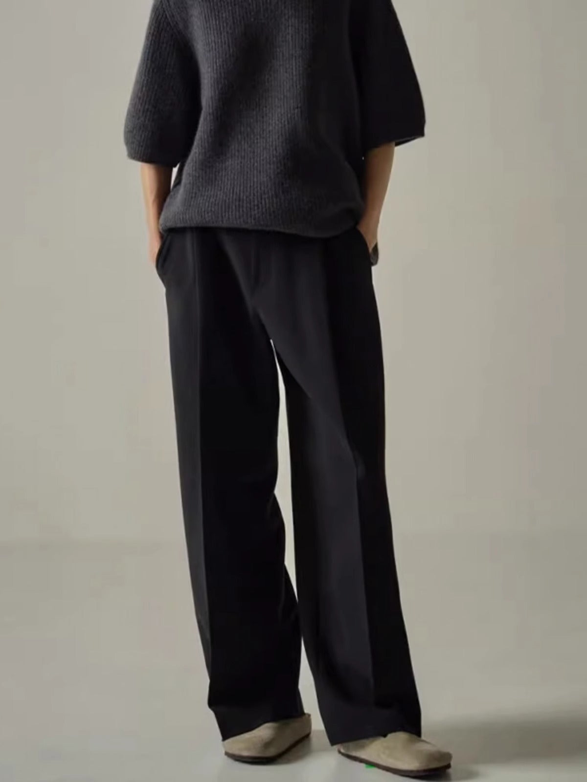 Dame elegant bundfaldenbukser med bredt ben og bindebælte Stilla