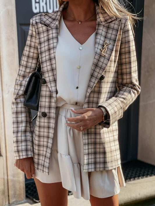 Dame Elegant Blazer med Dobbeltknaplukning og dekorativt Emblem Stilla