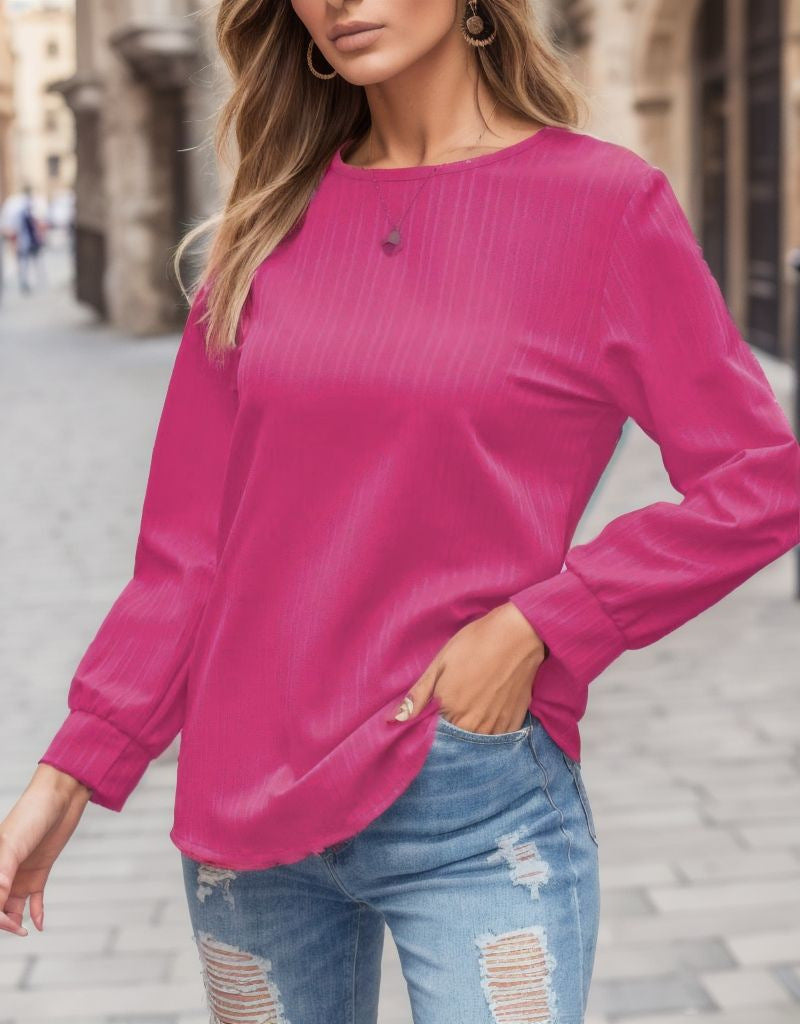 Dame afslappet bluse med fint stribemønster og vide ærmer Stilla