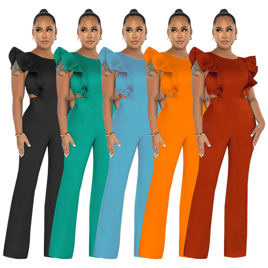 Dame elegant jumpsuit med ruffle detaljer og tætsiddende snit Stilla