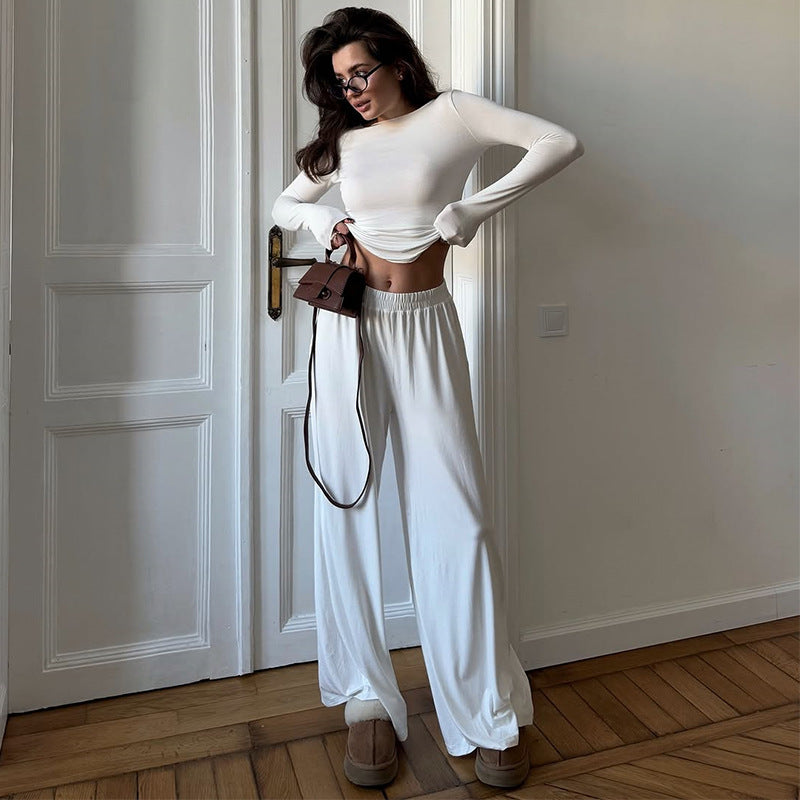 Dame afslappet lounge-sæt med langærmet top og løstsiddende bukser Stilla