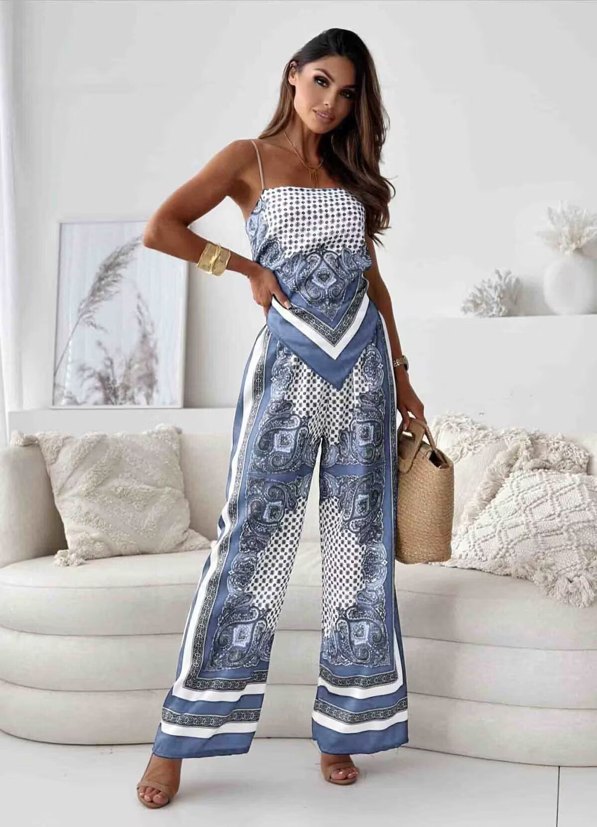 Dame Jumpsuit med elegant print og bred pasform Stilla