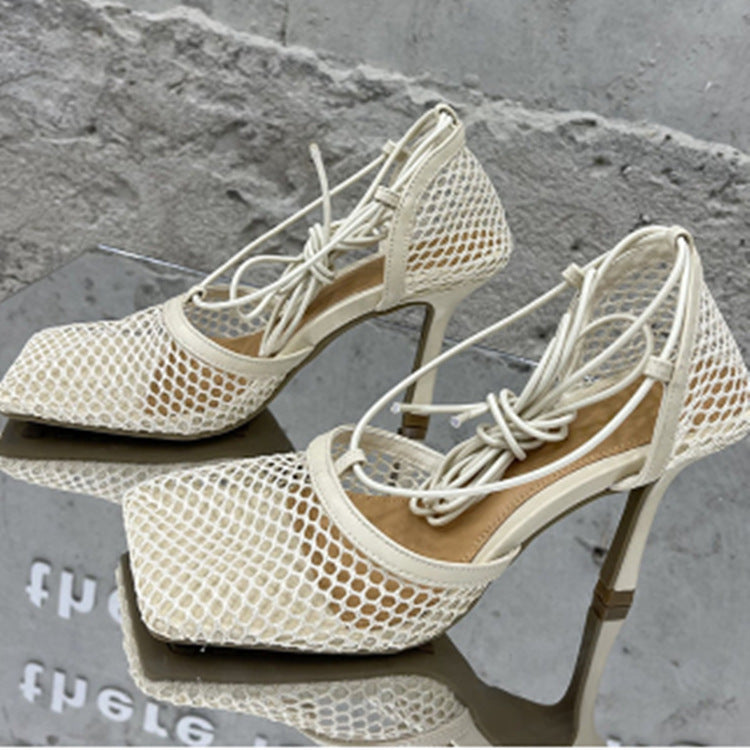 Dame åbne High-Heel Pantoletten med innovativt netdesign og justerbare remme Stilla