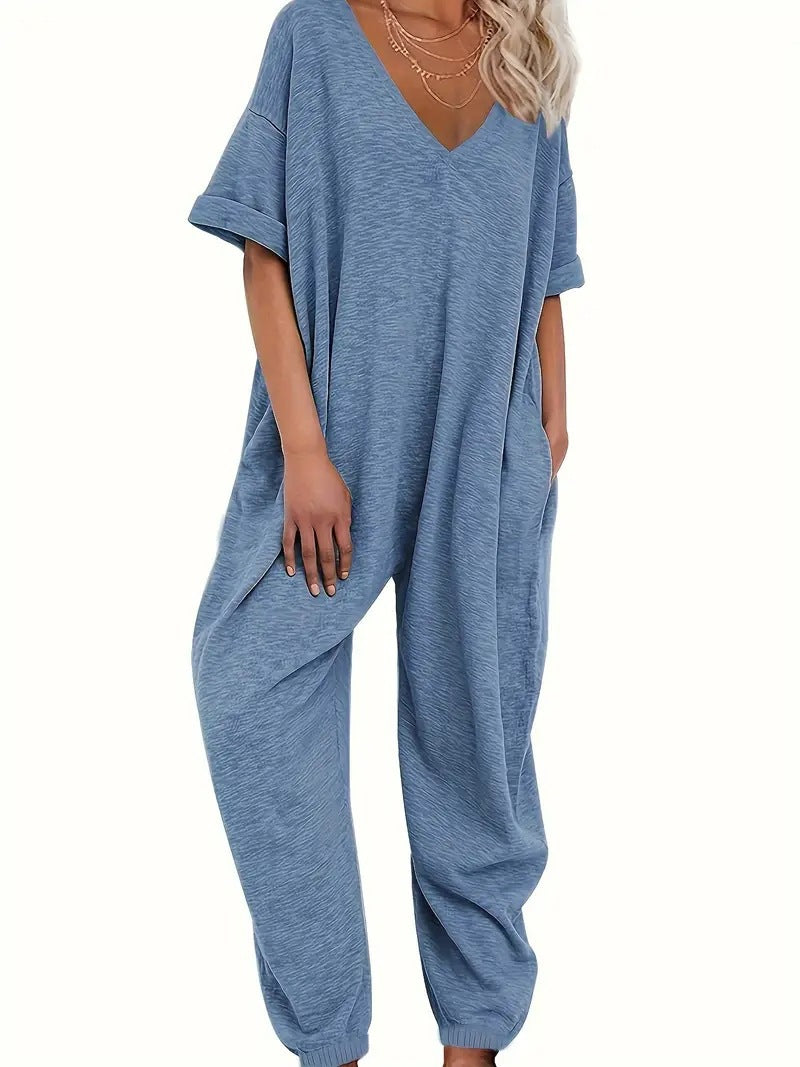 Dame Oversized Jumpsuit med dyb V-hals og afslappede lommer Stilla