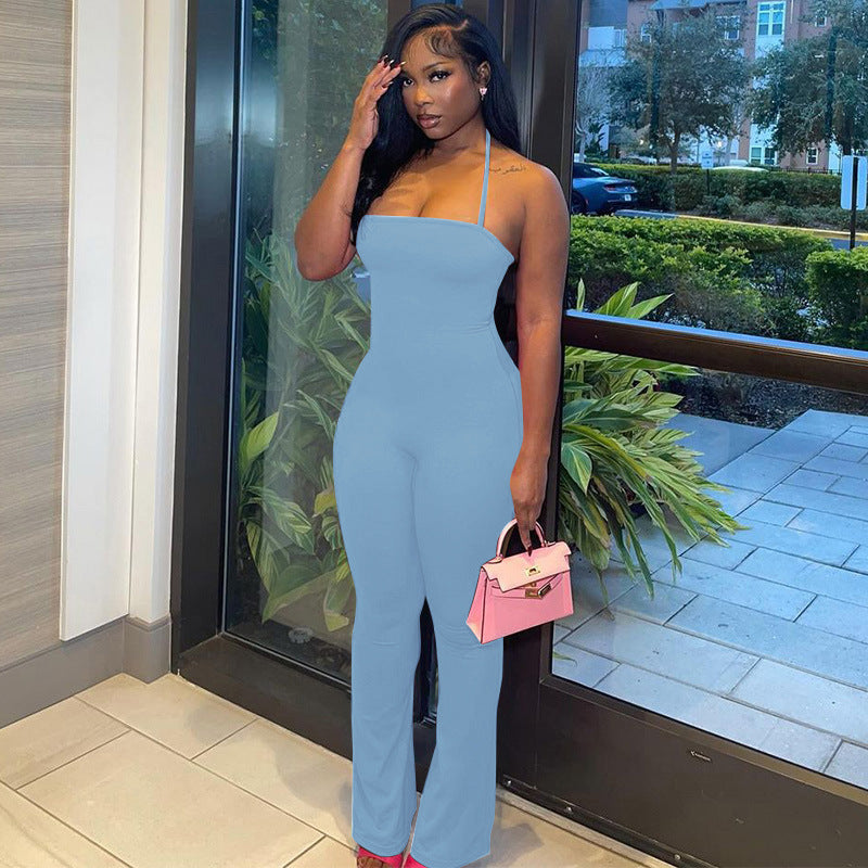 Dame Elegant Langærmet Jumpsuit med smalle stropper og figursyet snit Stilla
