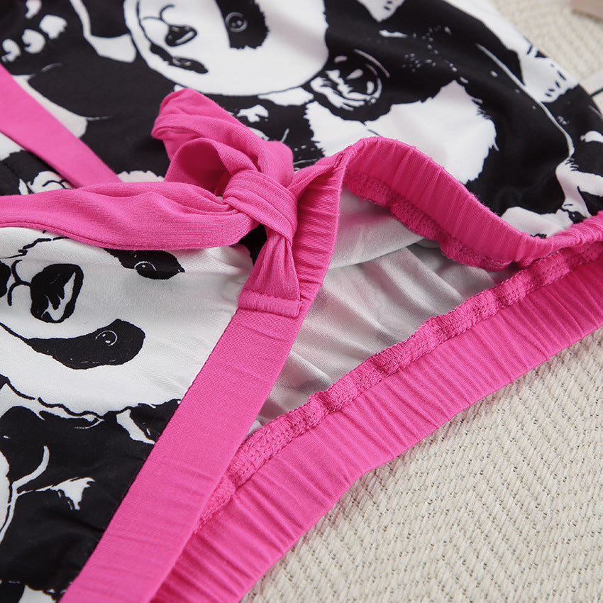 Dame Crop-Top og Shorts-Sæt med Pandamønster Stilla