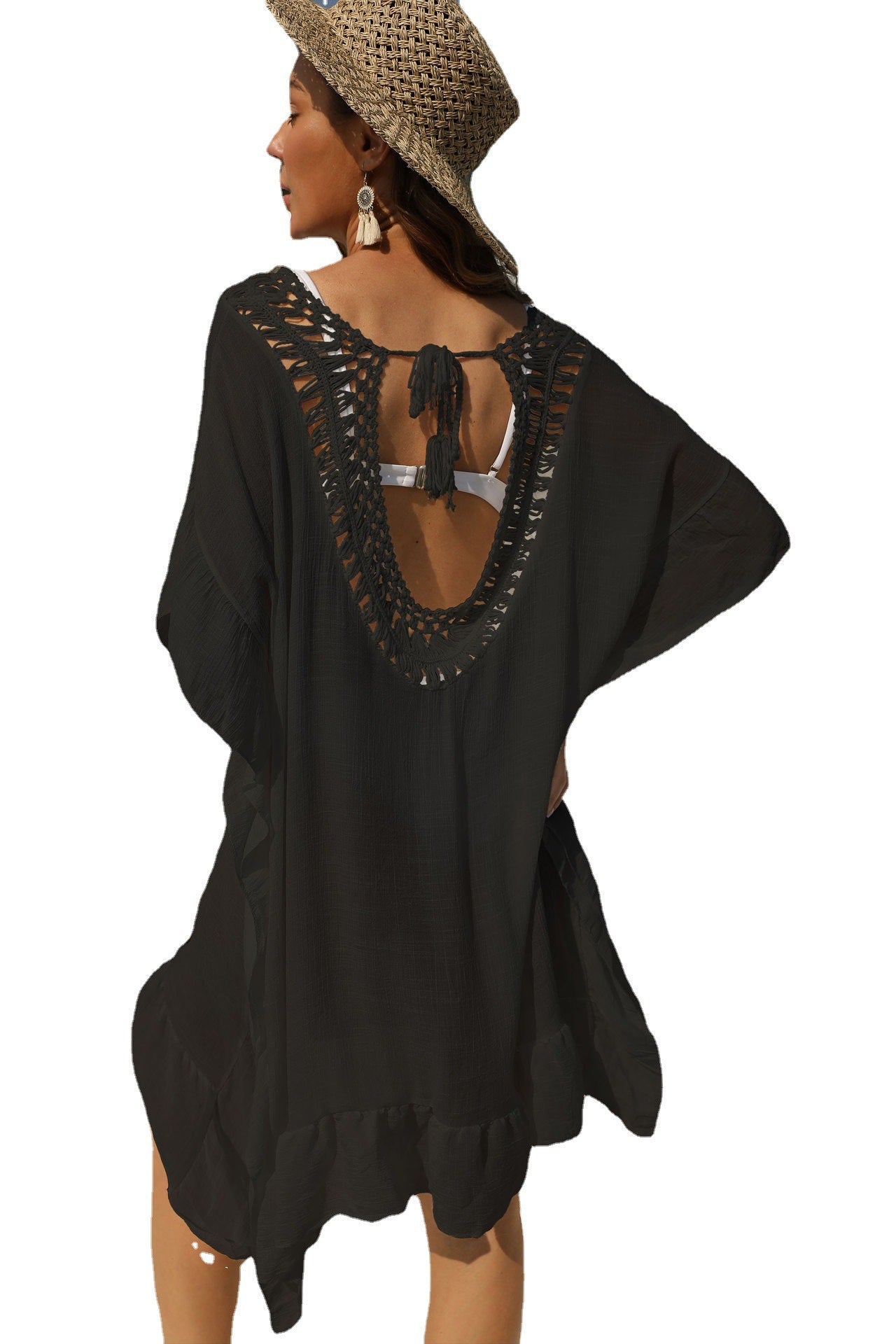 Dame afslappet hæklet spids-strand-overwurf-tunika Stilla
