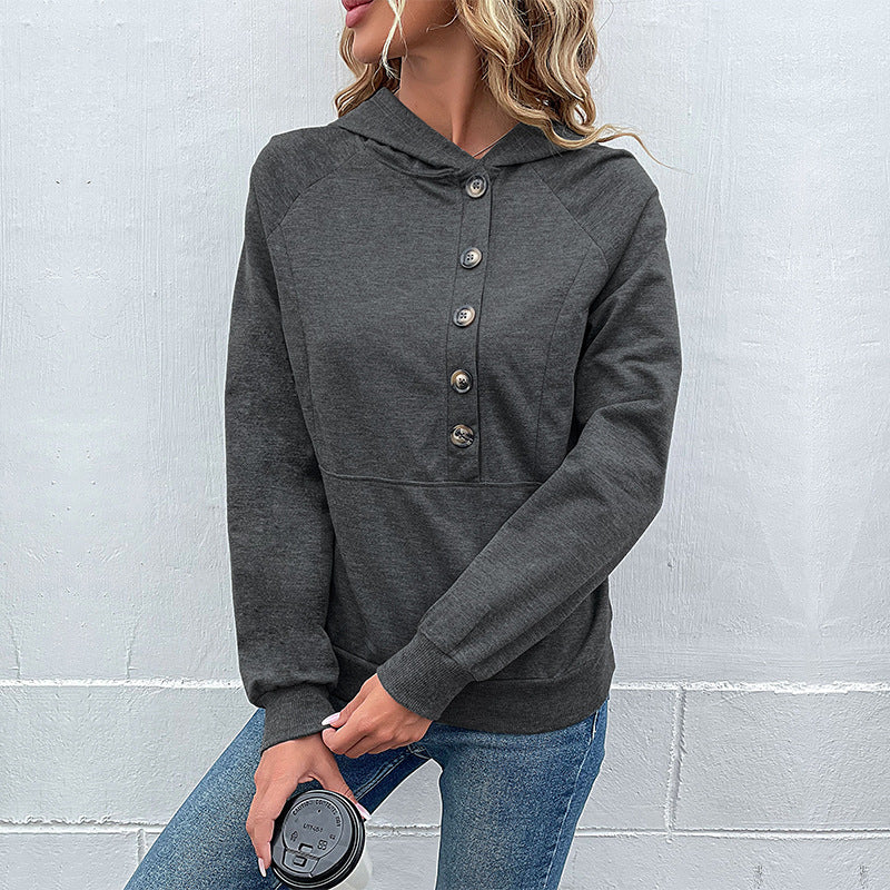 Dame afslappet hættetrøje med knaplukning og raglanærmer Stilla