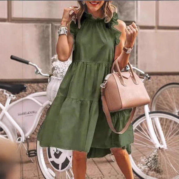 Dame A-linje kjole med flæseærmer og enkelt design Stilla