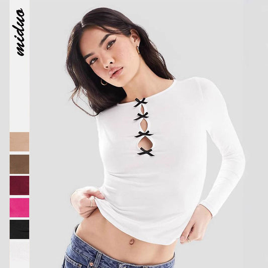 Dame afslappet longsleeve med unikke snøringer Stilla