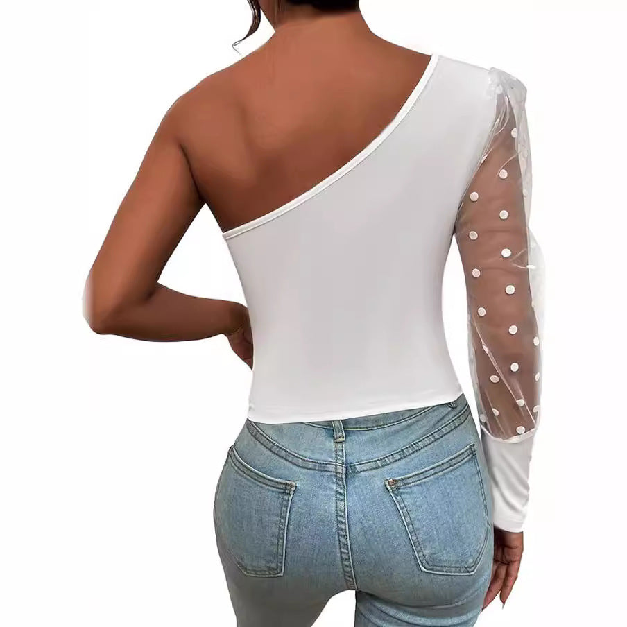 Dame Elegant bodysuit med asymmetrisk snit og gennemsigtig puffærme Stilla
