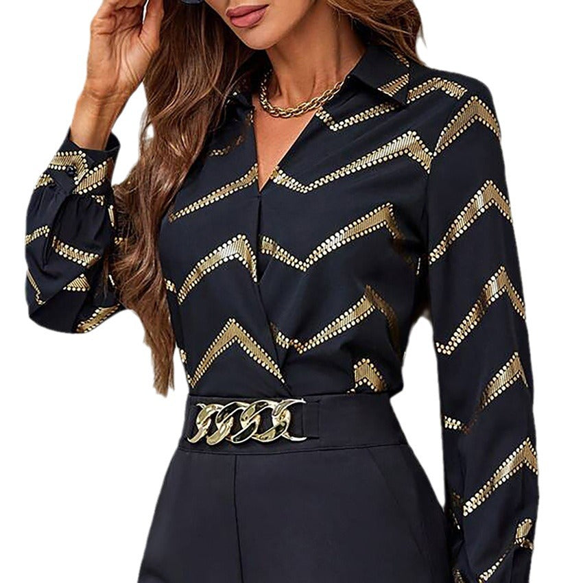 Dame Elegant bluse med særligt metallisk mønster og moderne snit Stilla