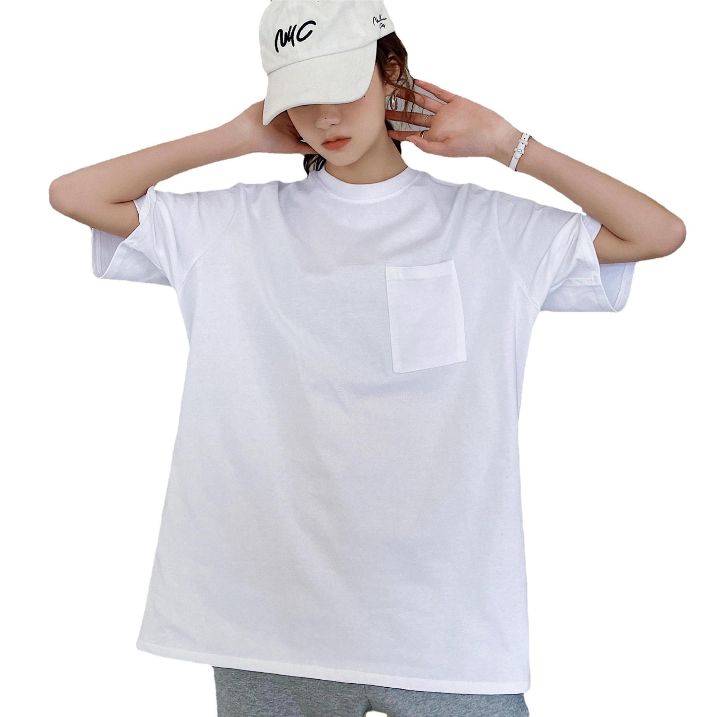 Dame afslappet basis T-shirt med praktisk brystlomme og moderne snit Stilla