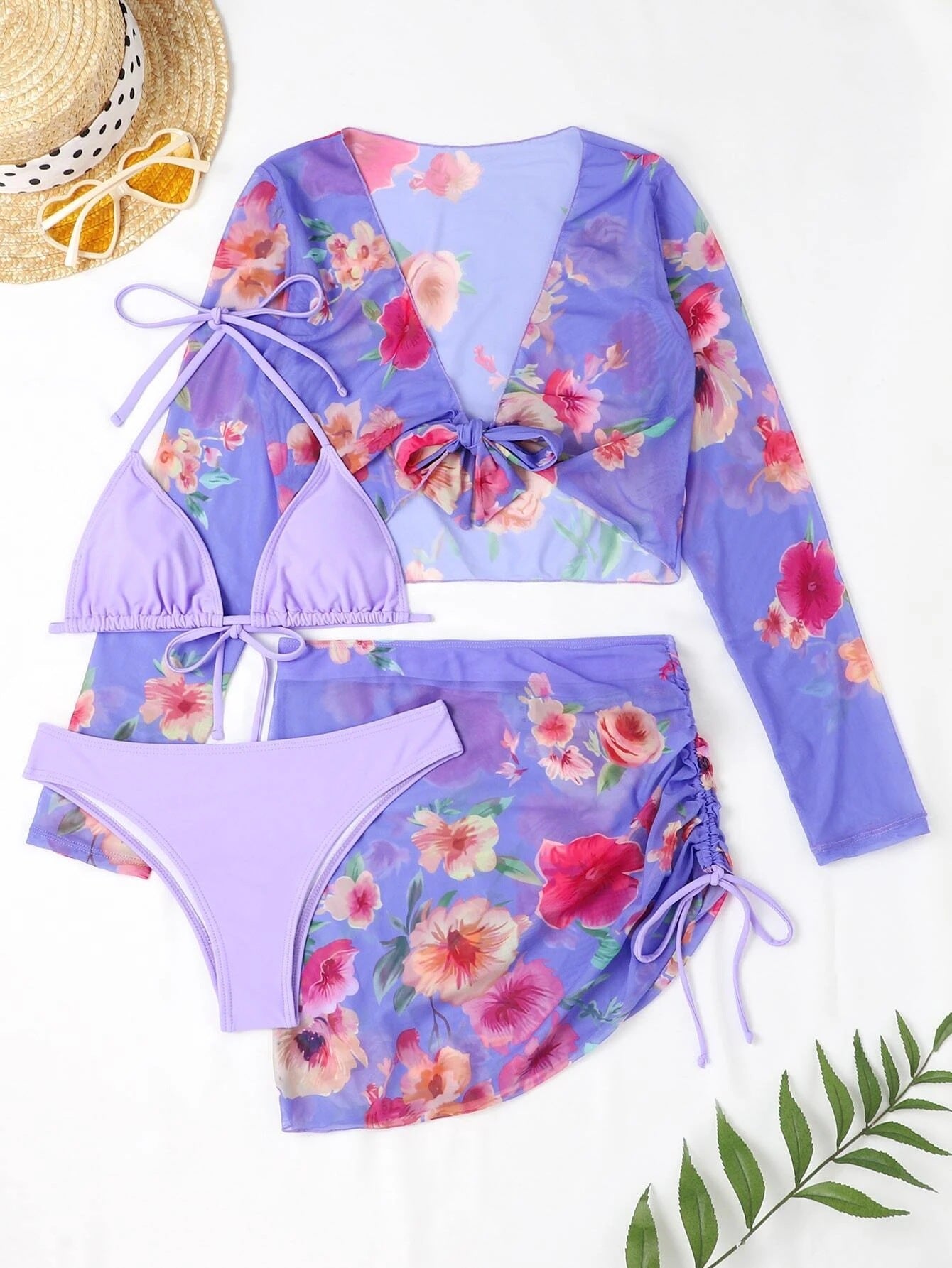 Dame top og nederdel med blomstret design Stilla