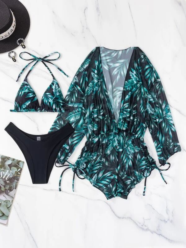 Dame bikini sæt med blomster overskjorte og romantiske detaljer Stilla