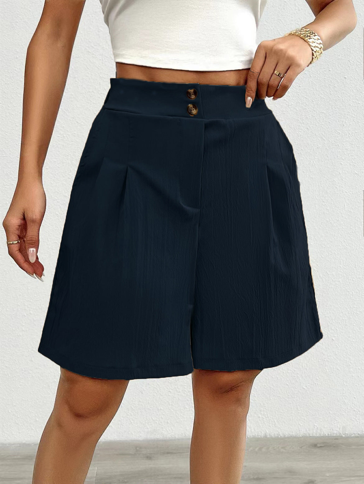 Dame Elegante Shorts med knaplukning og plisseret design Stilla