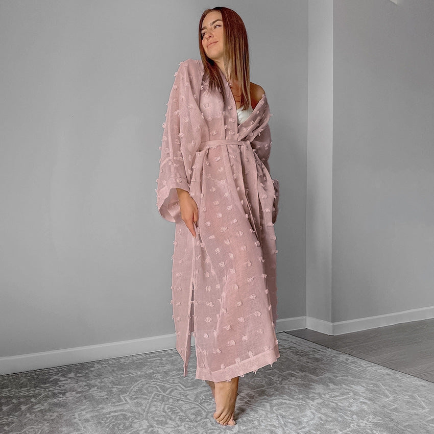 Dame elegant Kimono-badekappe med fine strukturaccentuer Stilla