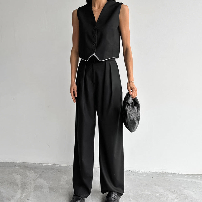 Dame cropped Blazer-sæt med stilfuld ståkrave og elegante knapdetaljer Stilla