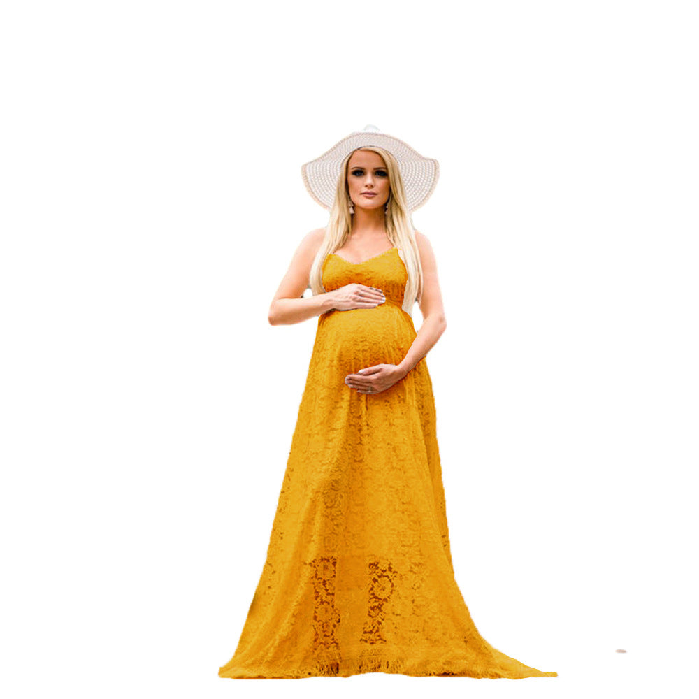 Dame Elegant Blonde Graviditet Maxi Kjole Stilla