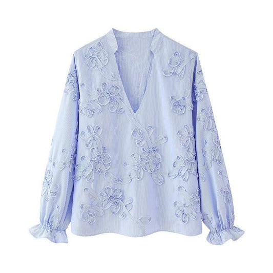 Dame Elegant bluse overdel med florale broderi-detaljer Stilla