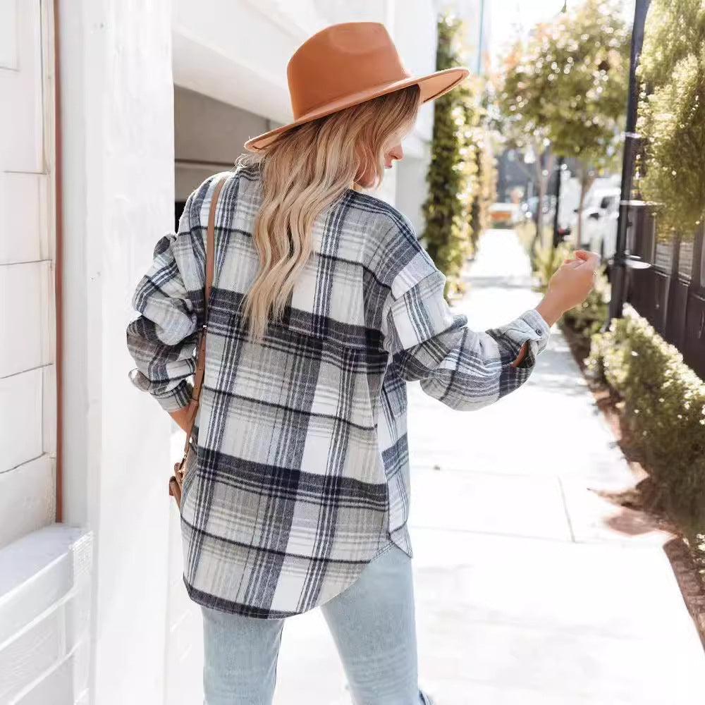 Dame afslappet overskjorte med ternet mønster Stilla