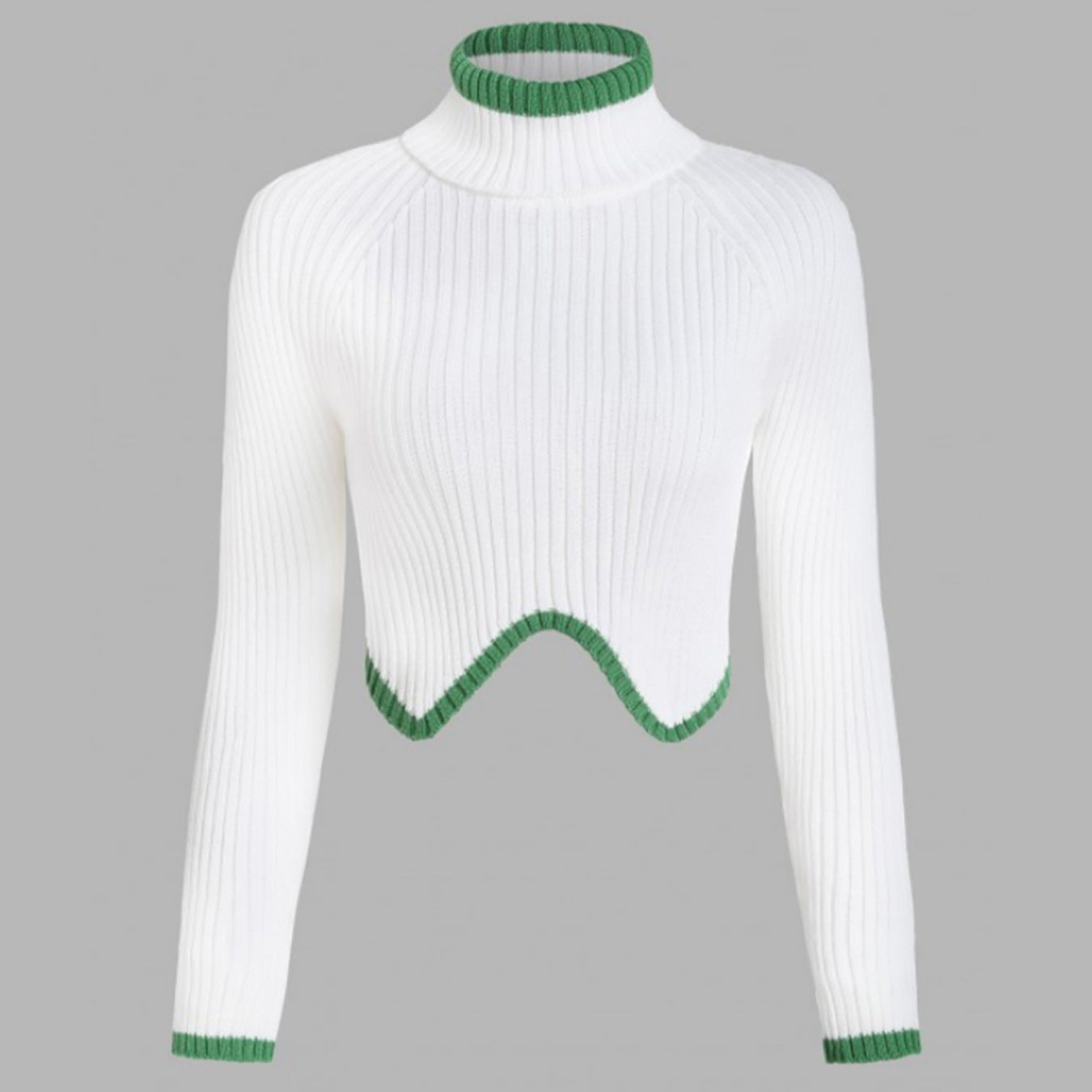 Dame cropped strikpullover med høj krave og kontrastkant Stilla