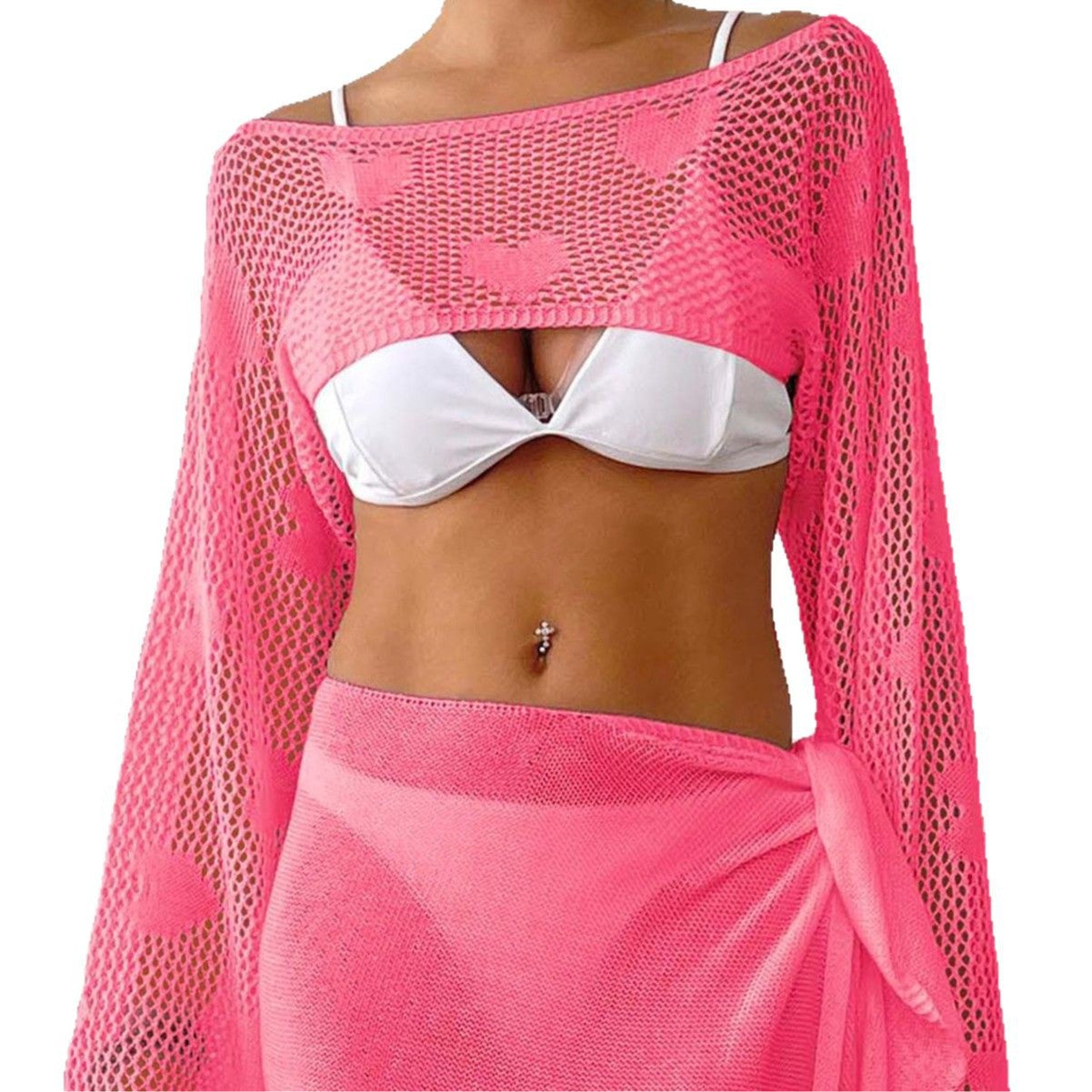 Dame afslappet netstriktrøje med bred pasform og hjerte mønster Stilla