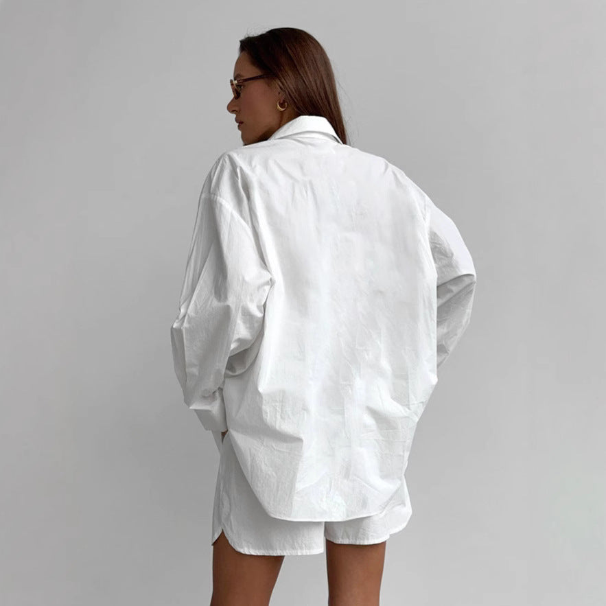 Dame afslappet skjorte- og shorts-sæt i let bomuldsstof med komfortabel pasform Stilla