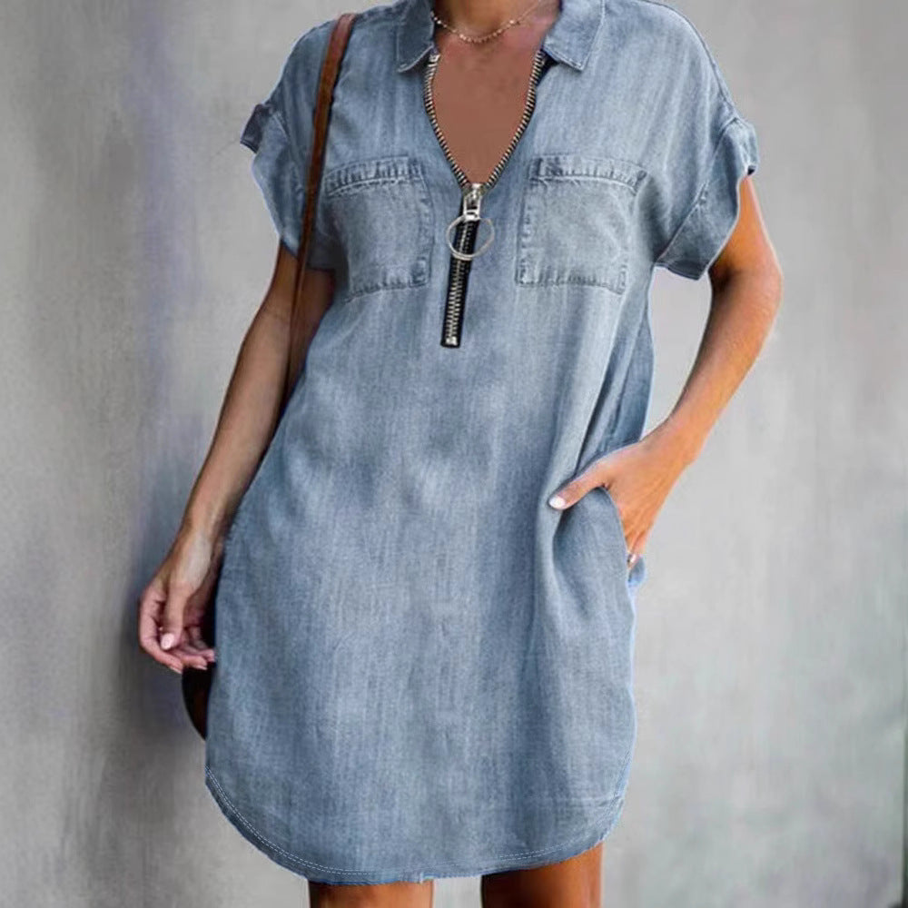 Dame afslappet skjortekjole med lynlås og praktiske lommer Stiila