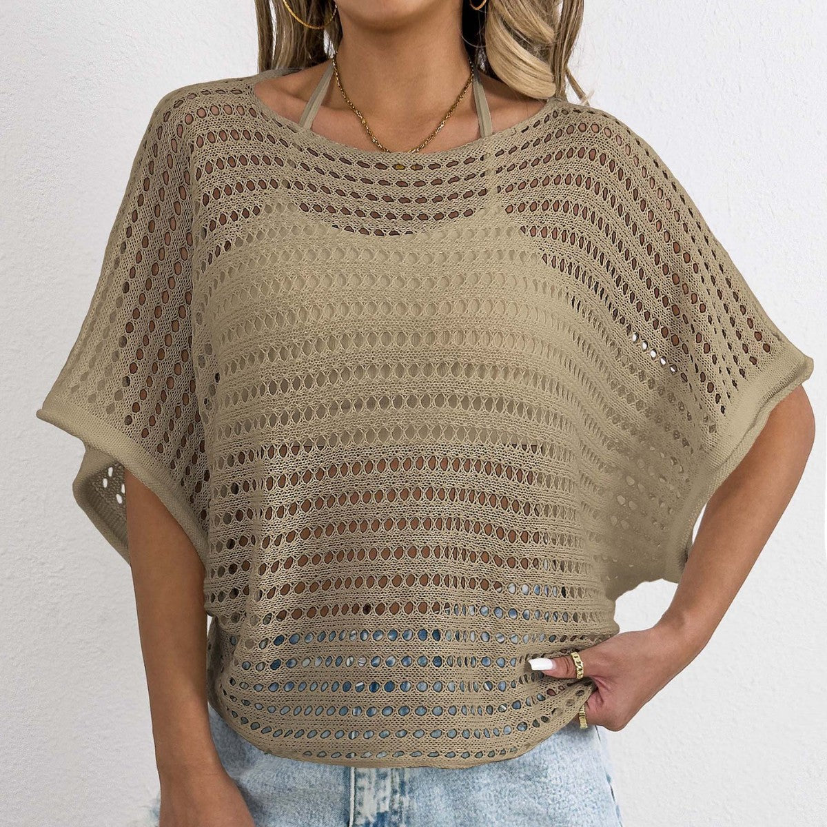 Dame Åben Webart Hæklet Overtræk Top Stilla