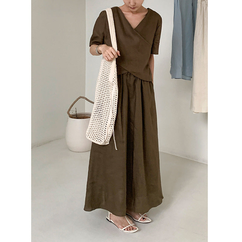 Dame afslappet maxi nederdel med justerbar gummibånd og sidelommer Stilla