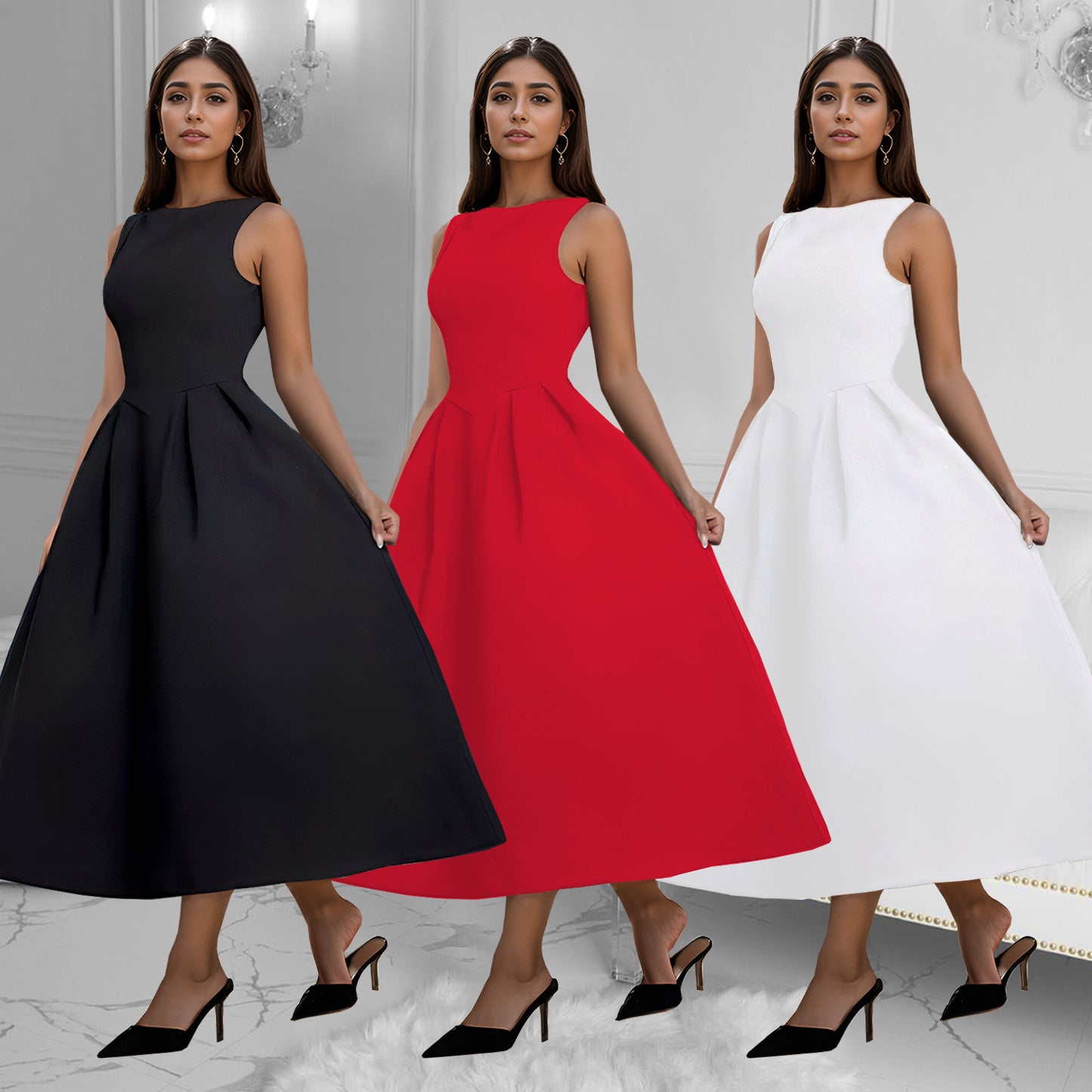 Dame A-linje kjole med elegant snit og skinnende overflade Stilla